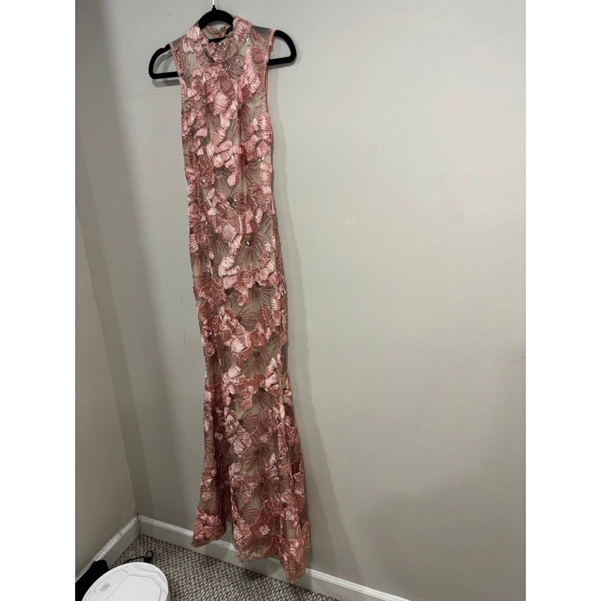 Fashion Nova Womens XS Pink Floral Sequin Lace Maxi Gown Festival Glam
