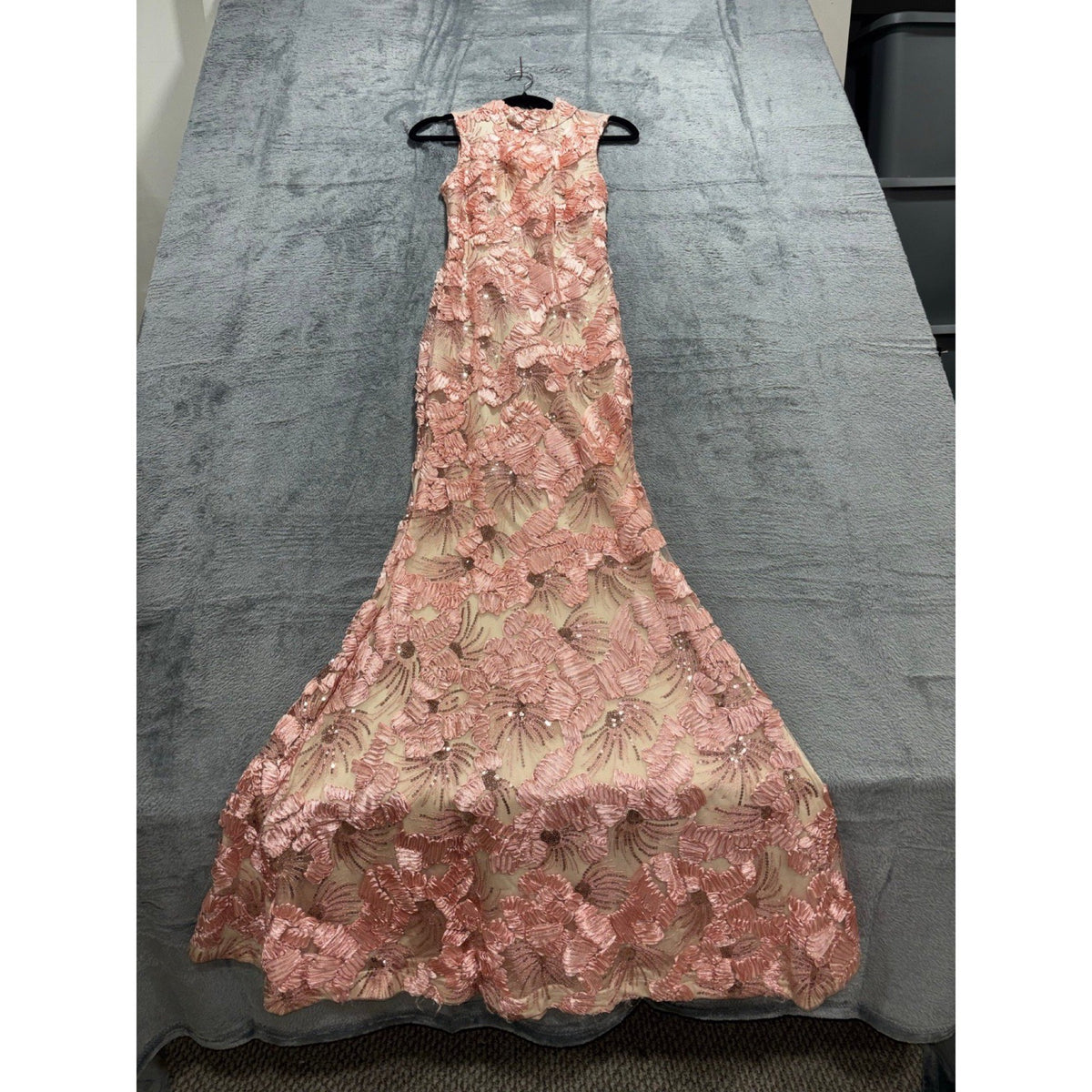 Fashion Nova Womens XS Pink Floral Sequin Lace Maxi Gown Festival Glam