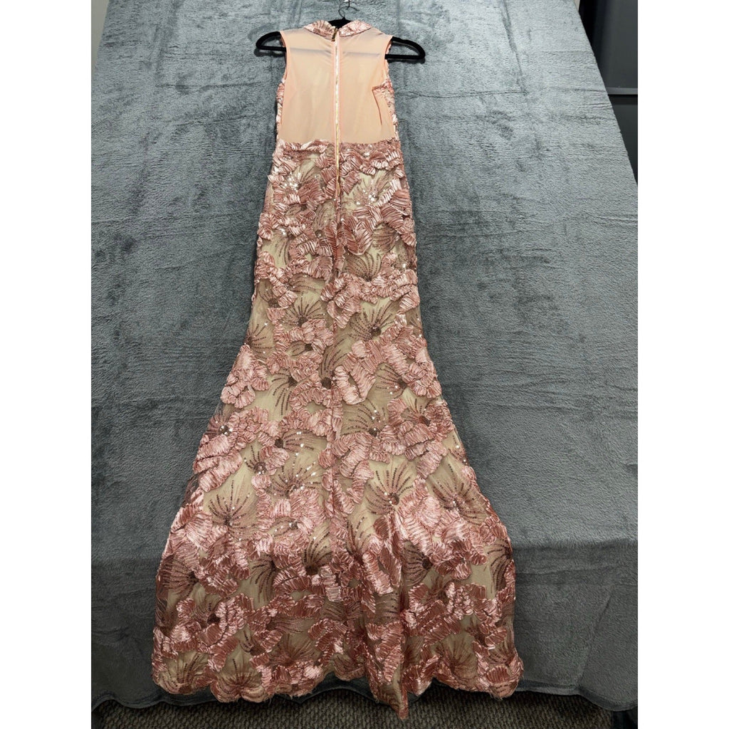 Fashion Nova Womens XS Pink Floral Sequin Lace Maxi Gown Festival Glam