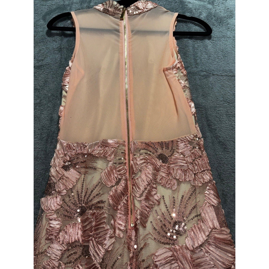 Fashion Nova Womens XS Pink Floral Sequin Lace Maxi Gown Festival Glam