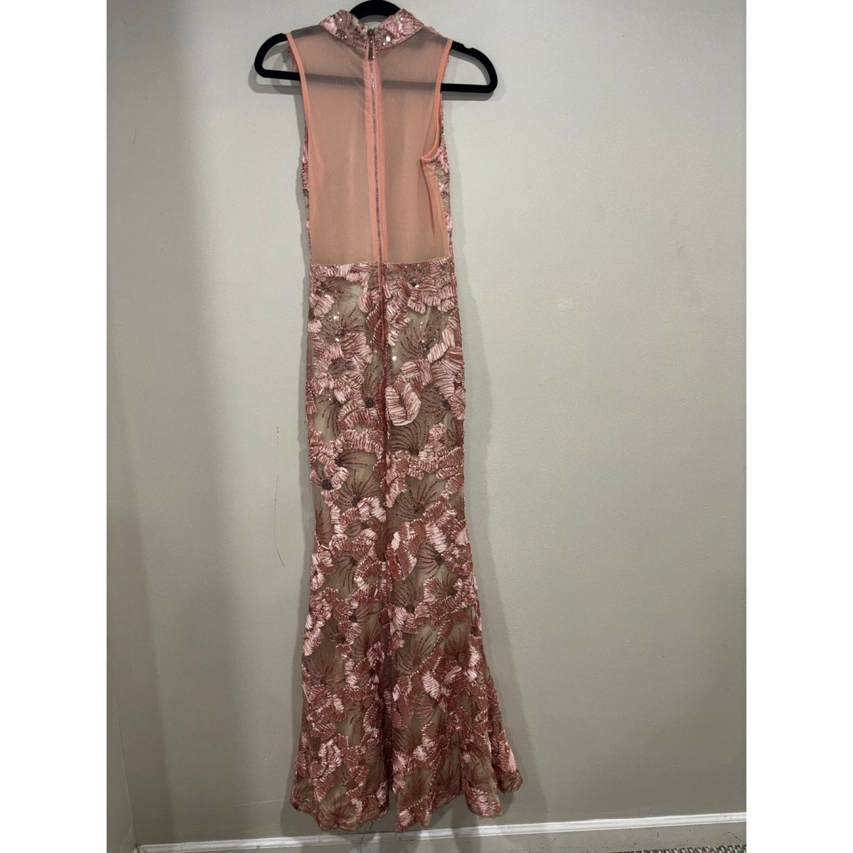 Fashion Nova Womens XS Pink Floral Sequin Lace Maxi Gown Festival Glam