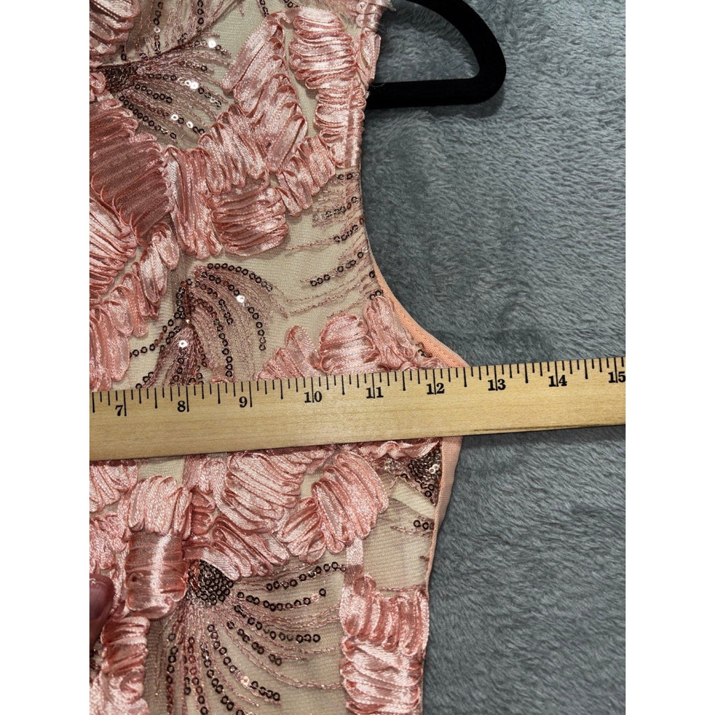 Fashion Nova Womens XS Pink Floral Sequin Lace Maxi Gown Festival Glam