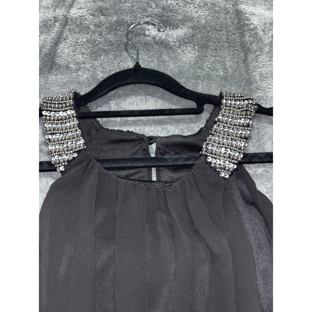 City Triangles Womens 5 Black Silver Beaded Cocktail Dress Y2K Party