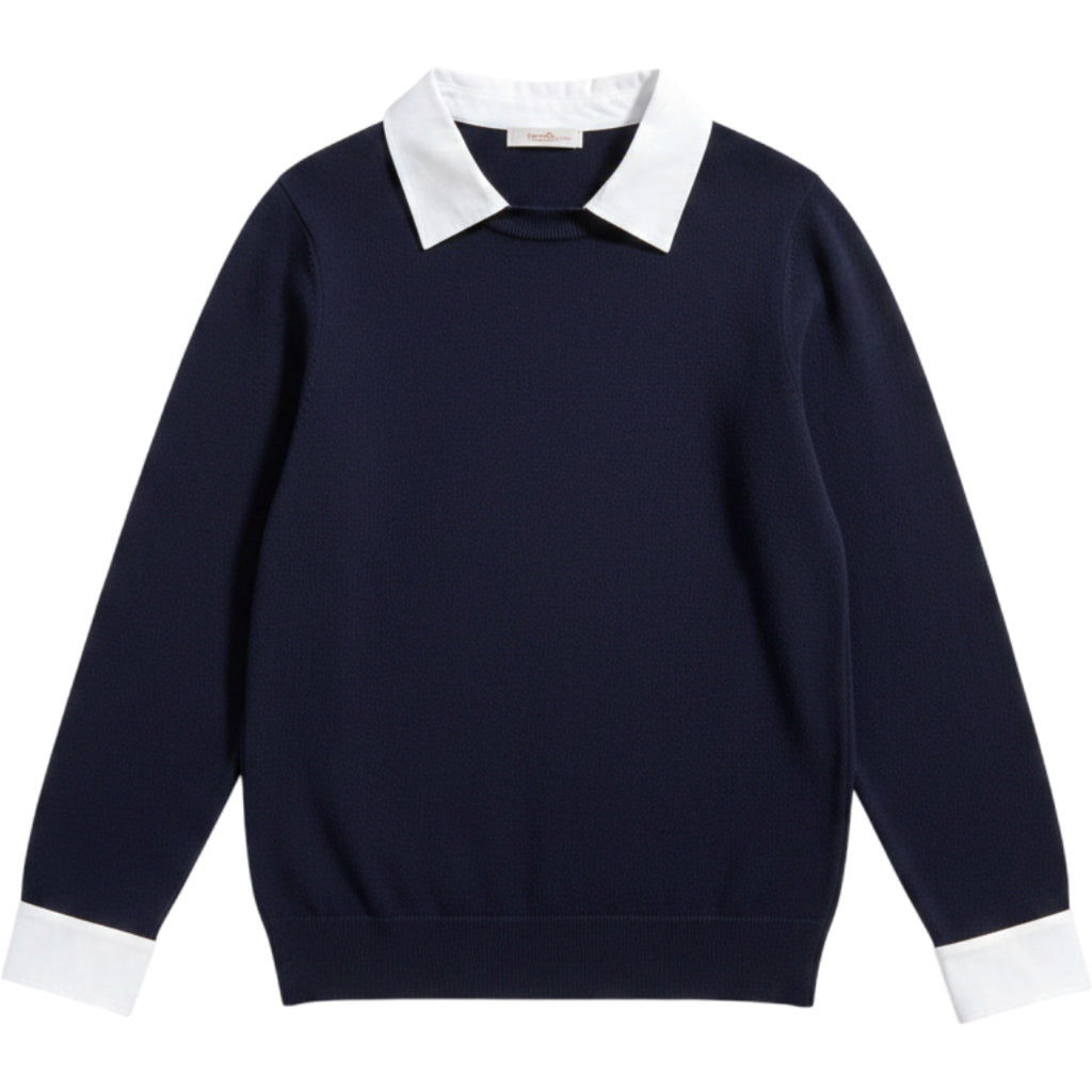 Laurie Felt Los Angeles Knit Sweater Womens M Navy White Collar Cuff Top