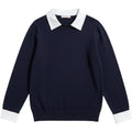 Laurie Felt Los Angeles Knit Sweater Womens M Navy White Collar Cuff Top