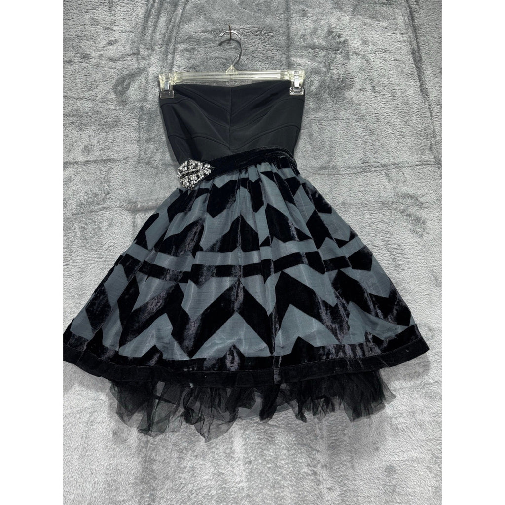 Ruby Rox Womens 3 Black Gray Strapless Fit & Flare Dress Festival Party