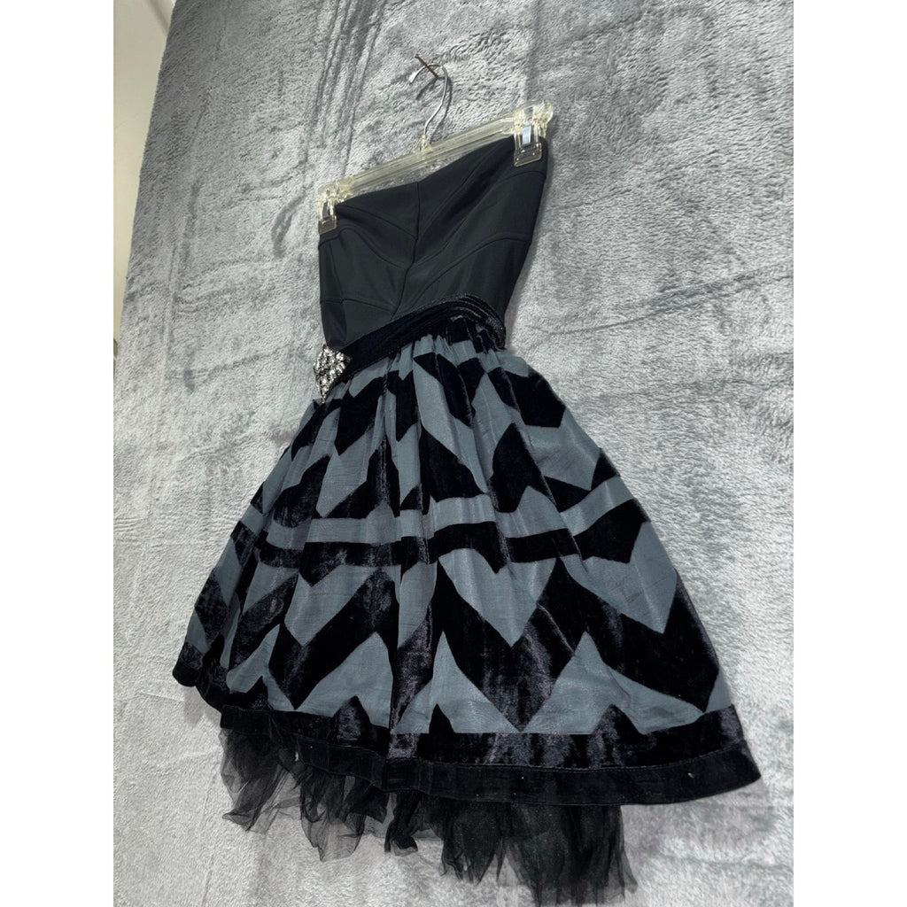 Ruby Rox Womens 3 Black Gray Strapless Fit & Flare Dress Festival Party