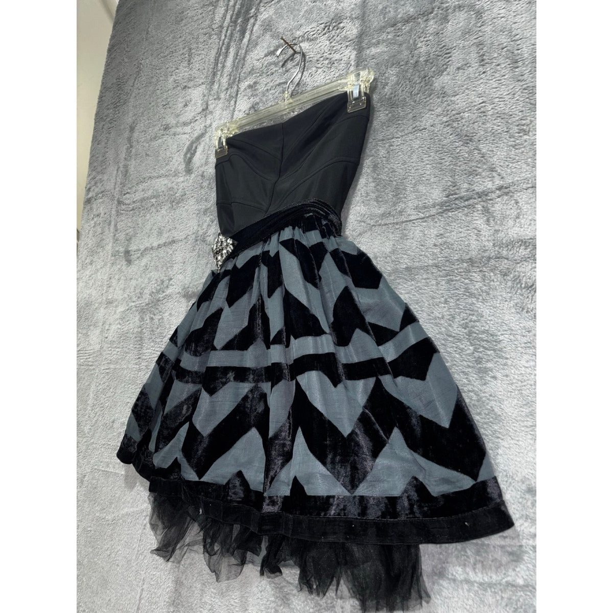 Ruby Rox Womens 3 Black Gray Strapless Fit & Flare Dress Festival Party
