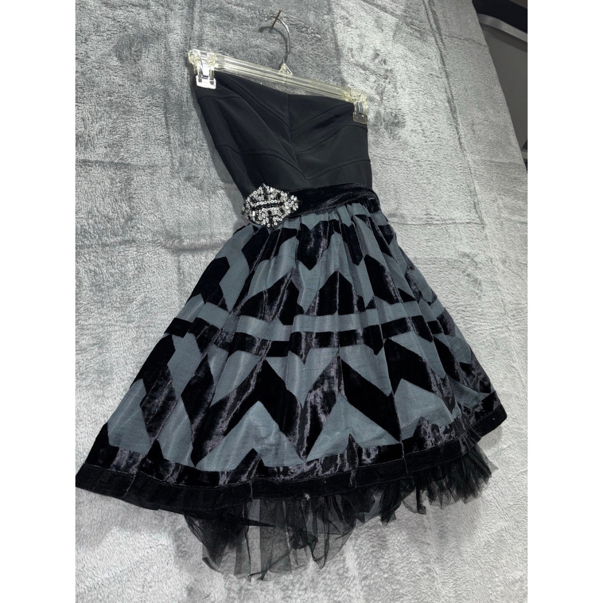 Ruby Rox Womens 3 Black Gray Strapless Fit & Flare Dress Festival Party