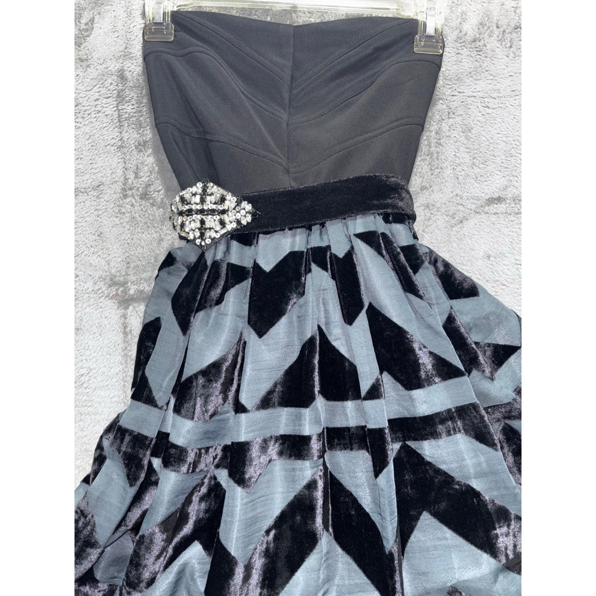 Ruby Rox Womens 3 Black Gray Strapless Fit & Flare Dress Festival Party