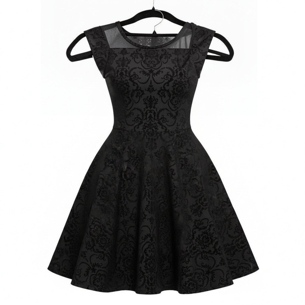 B Tween Girls 14/16 Black Damask Flocked Fit and Flare Dress Sleeveless Party