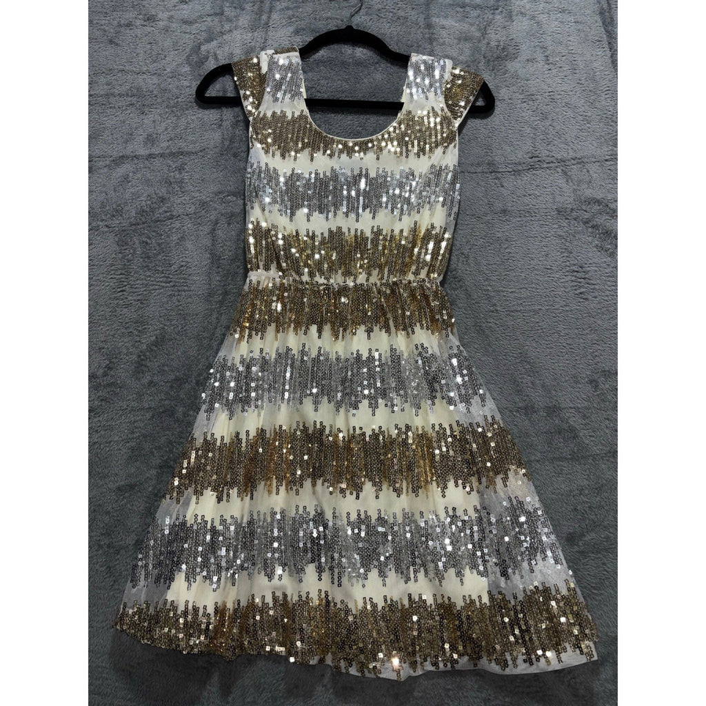 Rue21 S Gold Silver Sequin Fit & Flare Womens Dress Festival