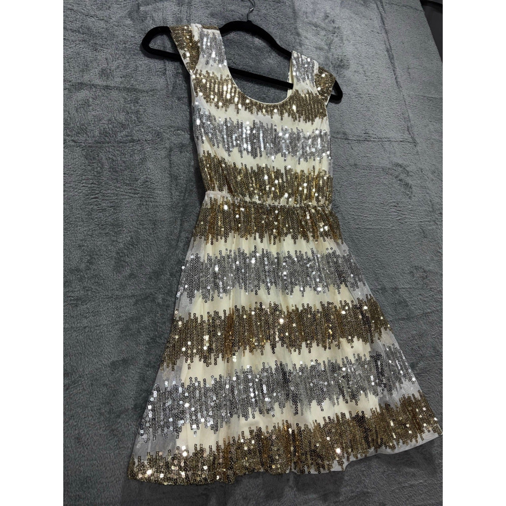 Rue21 S Gold Silver Sequin Fit & Flare Womens Dress Festival