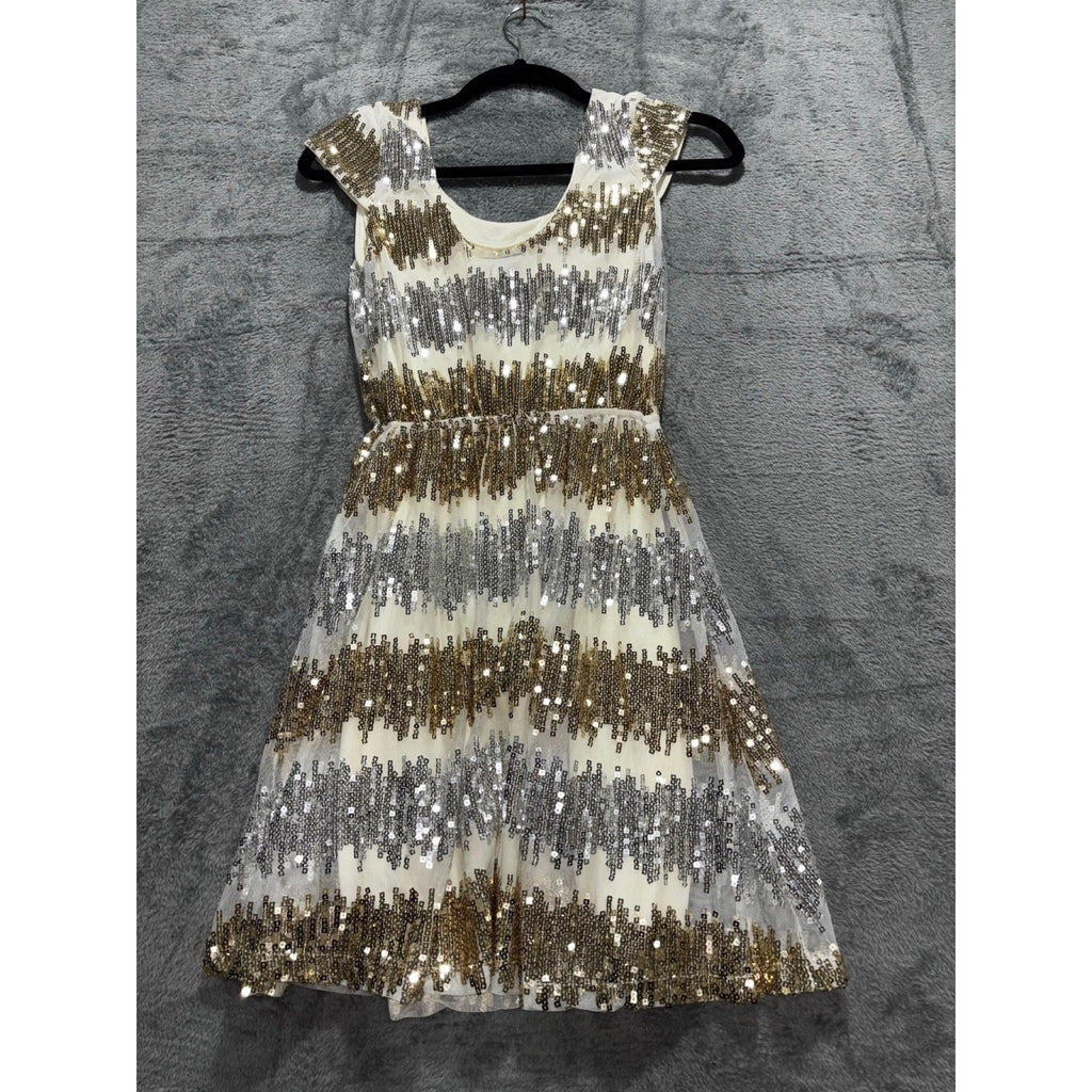Rue21 S Gold Silver Sequin Fit & Flare Womens Dress Festival