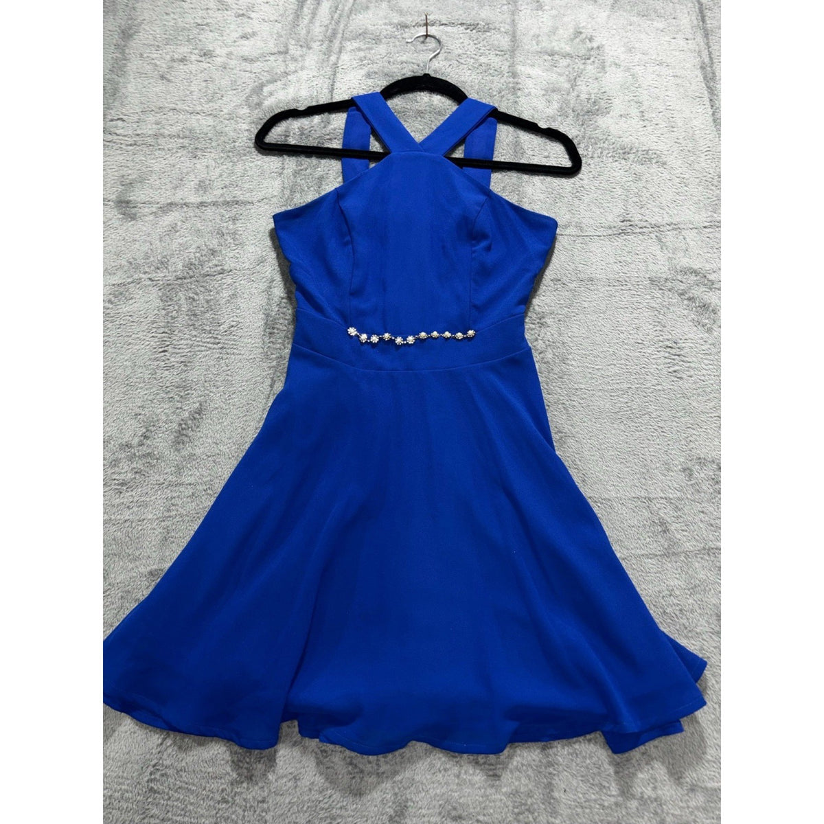 Charlotte Russe Womens XS Royal Blue Halter Neck Fit & Flare Dress Party