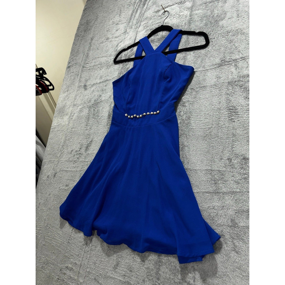 Charlotte Russe Womens XS Royal Blue Halter Neck Fit & Flare Dress Party