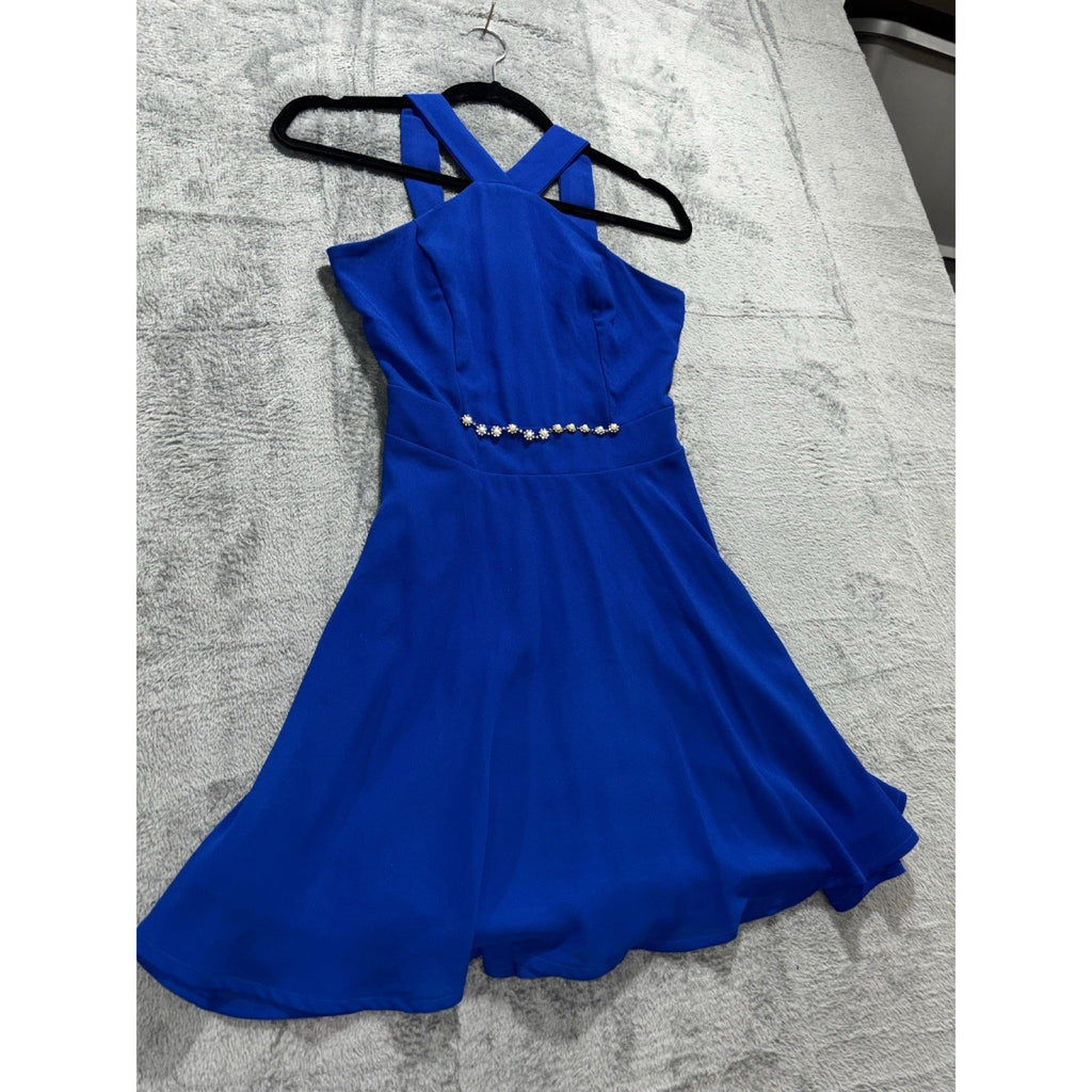 Charlotte Russe Womens XS Royal Blue Halter Neck Fit & Flare Dress Party