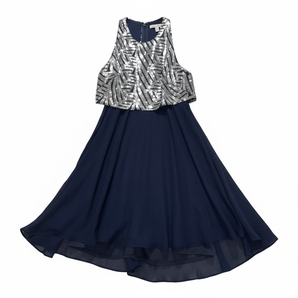 Speechless Womens 3 Navy Blue Silver Sequin Halter Fit & Flare Dress