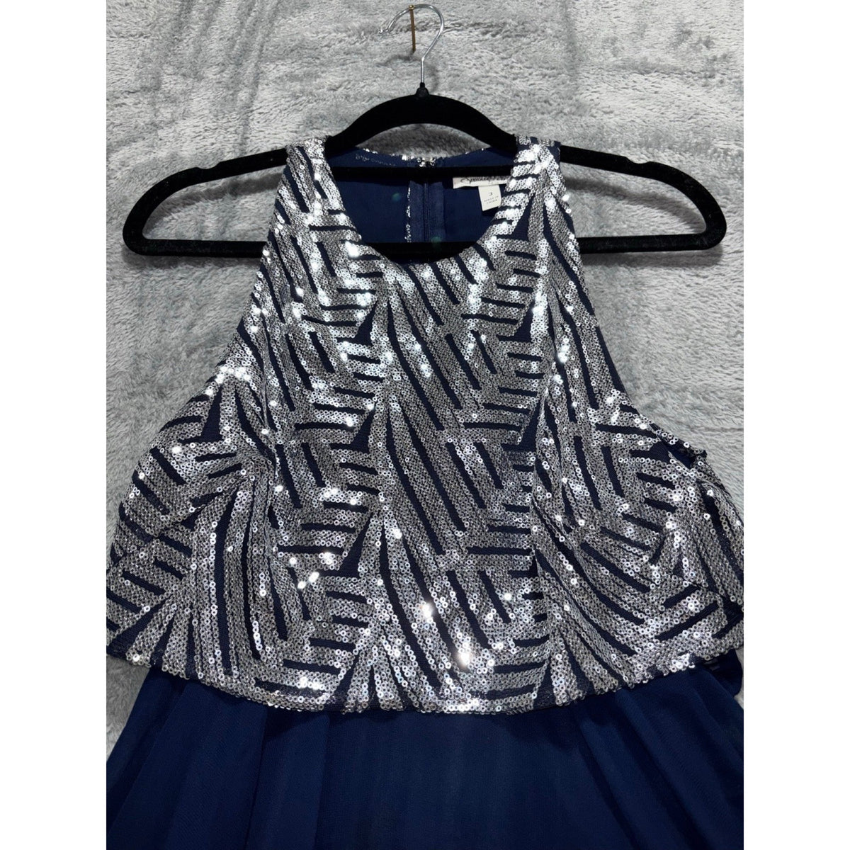 Speechless Womens 3 Navy Blue Silver Sequin Halter Fit & Flare Dress