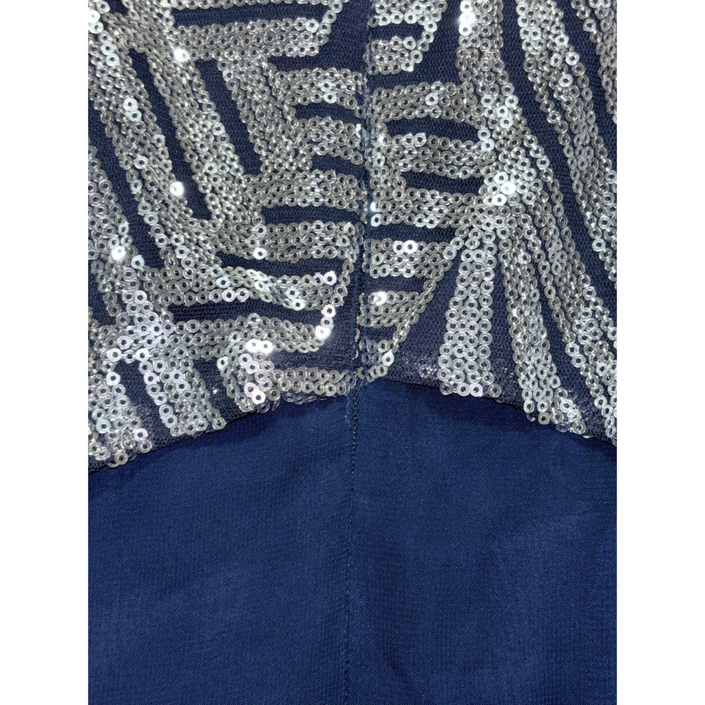 Speechless Womens 3 Navy Blue Silver Sequin Halter Fit & Flare Dress