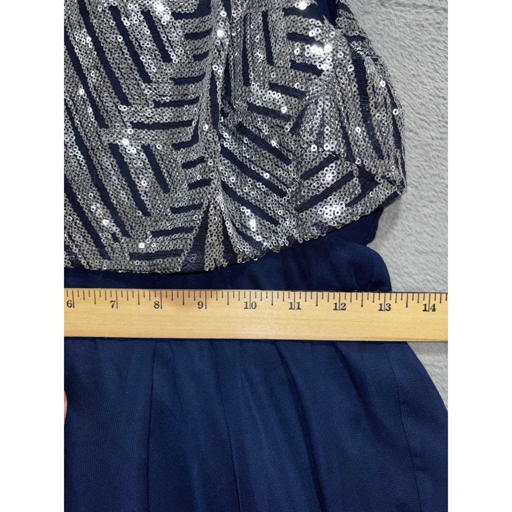 Speechless Womens 3 Navy Blue Silver Sequin Halter Fit & Flare Dress