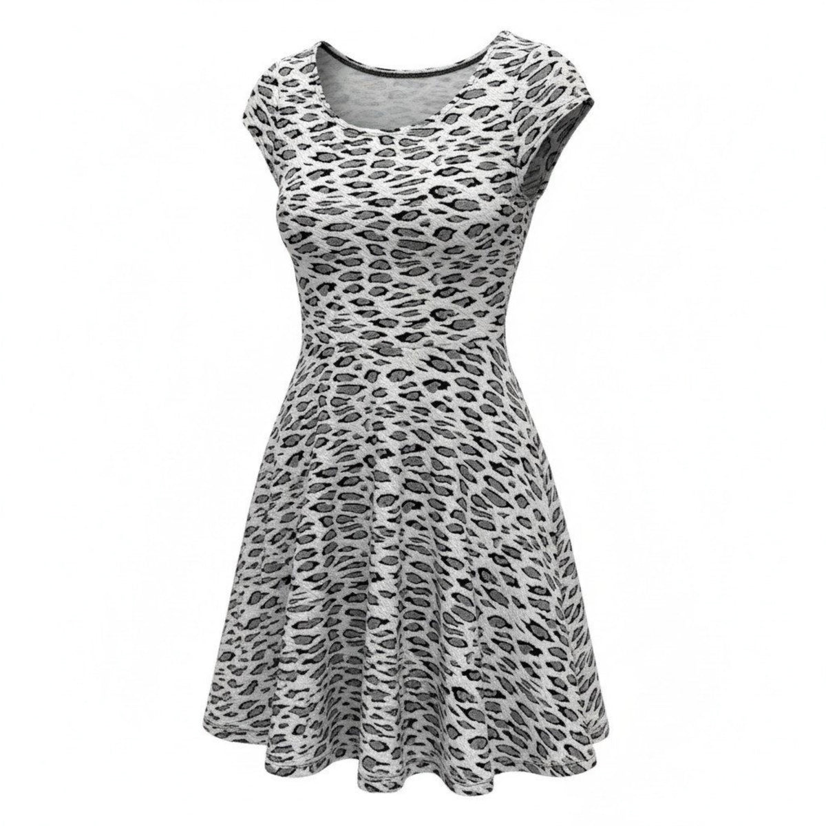 Wet Seal XS White Gray Leopard Skater Dress Womens Casual
