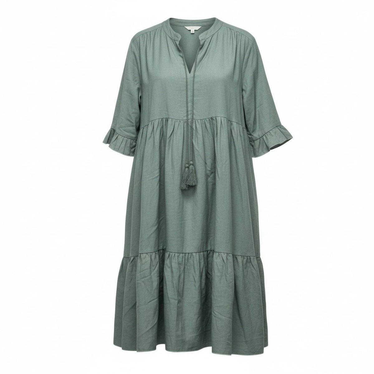 Kaktus Studio XL Green Tiered Tassel Dress Womens Boho Casual Cottagecore Cotton