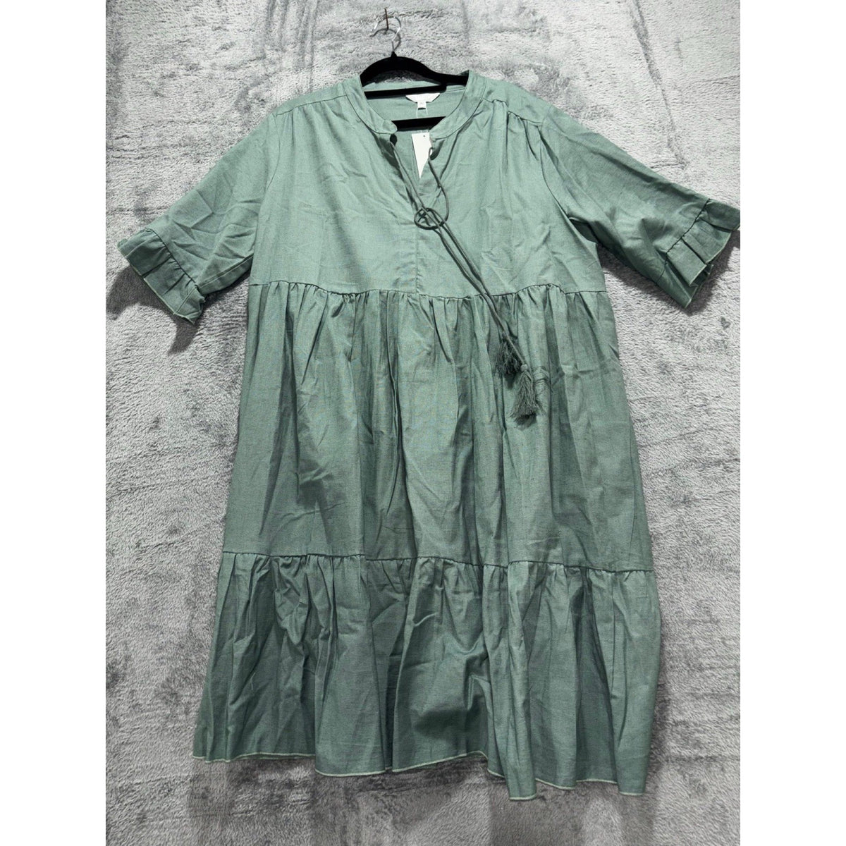 Kaktus Studio XL Green Tiered Tassel Dress Womens Boho Casual Cottagecore Cotton