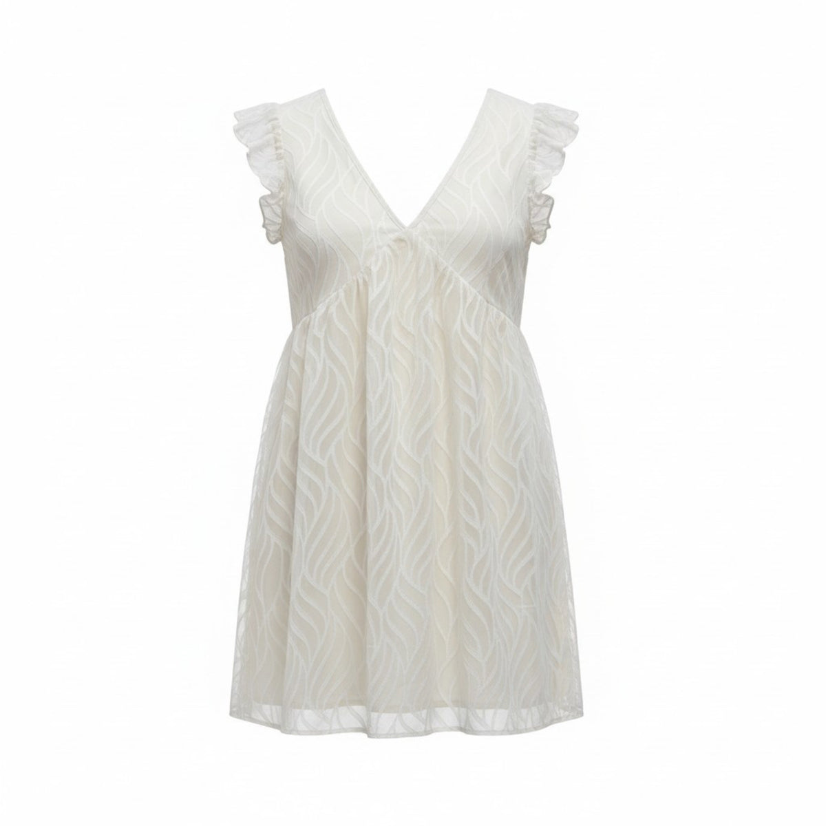SHEIN L White Womens V-Neck Ruffle Sleeve Dress Boho Cottagecore Casual