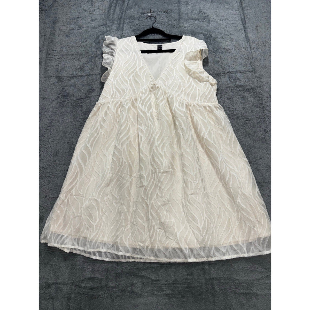 SHEIN L White Womens V-Neck Ruffle Sleeve Dress Boho Cottagecore Casual