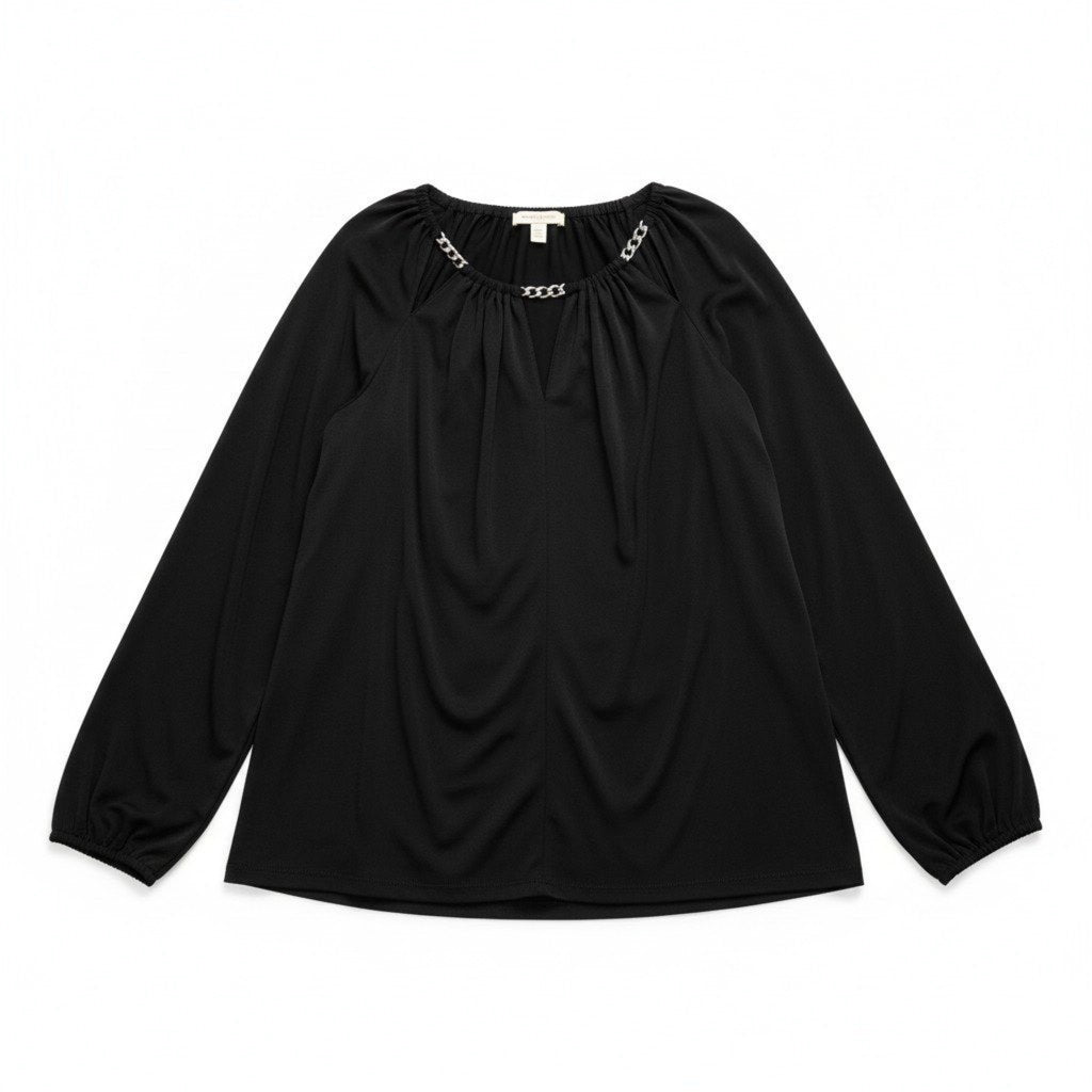 Michael Michael Kors XL Black Womens Long Sleeve Chain Neck Top Casual