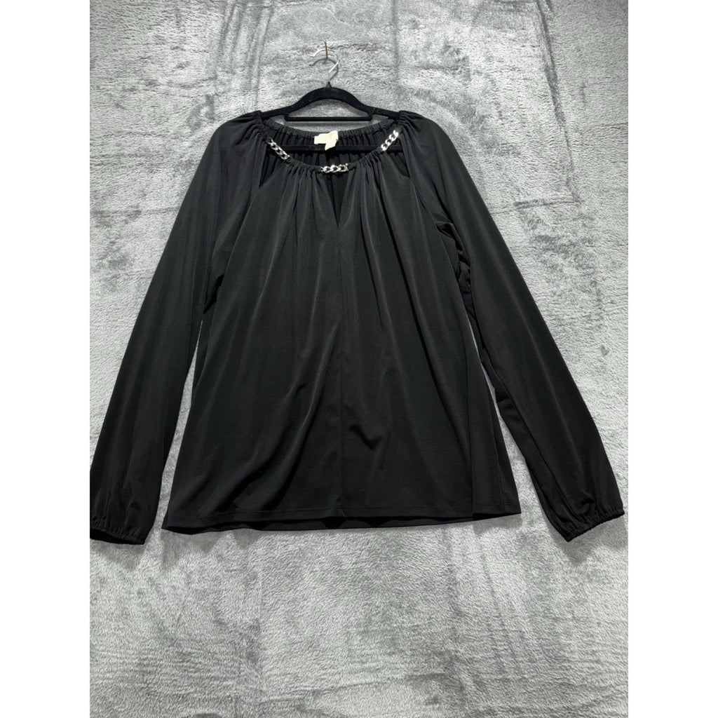 Michael Michael Kors XL Black Womens Long Sleeve Chain Neck Top Casual