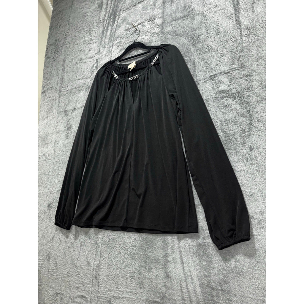 Michael Michael Kors XL Black Womens Long Sleeve Chain Neck Top Casual