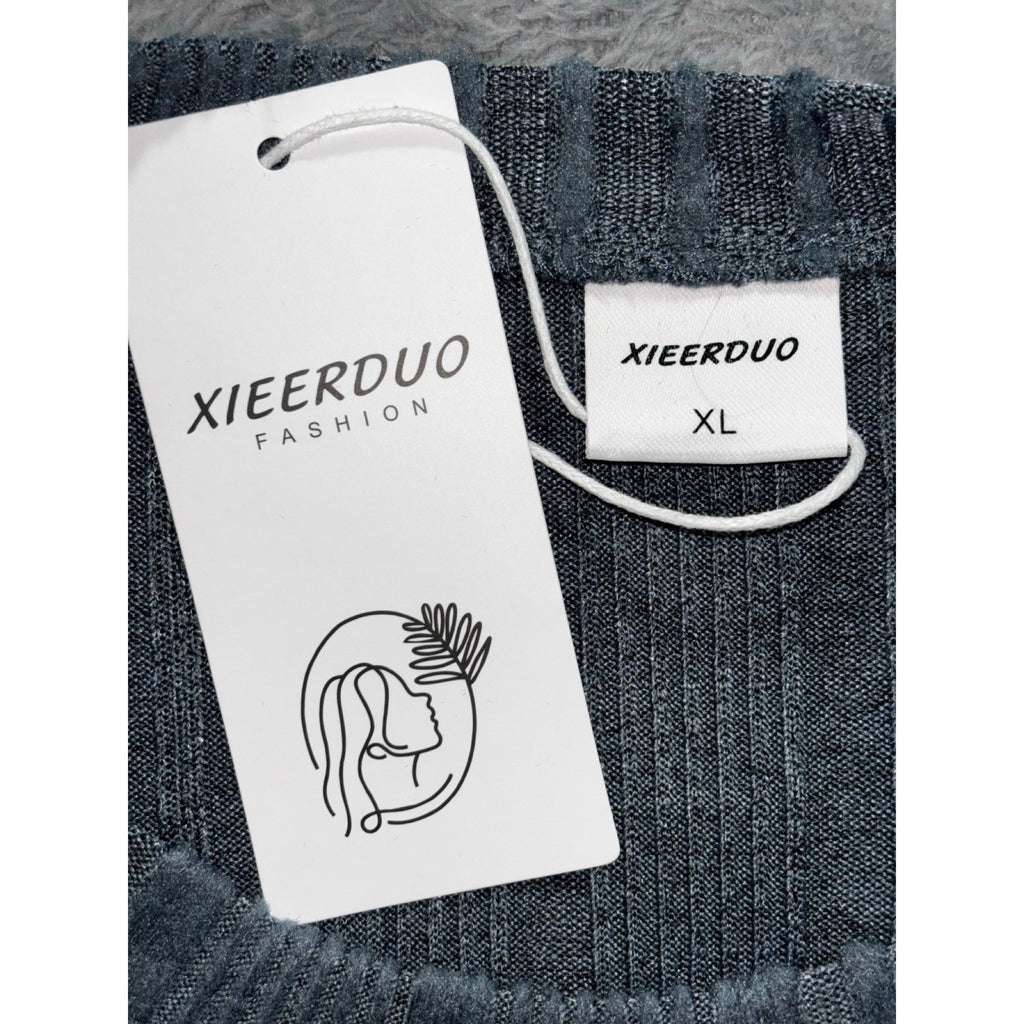 XIEERDUO Womens XL Gray Ribbed Long Sleeve Sweater Top Casual Minimalist