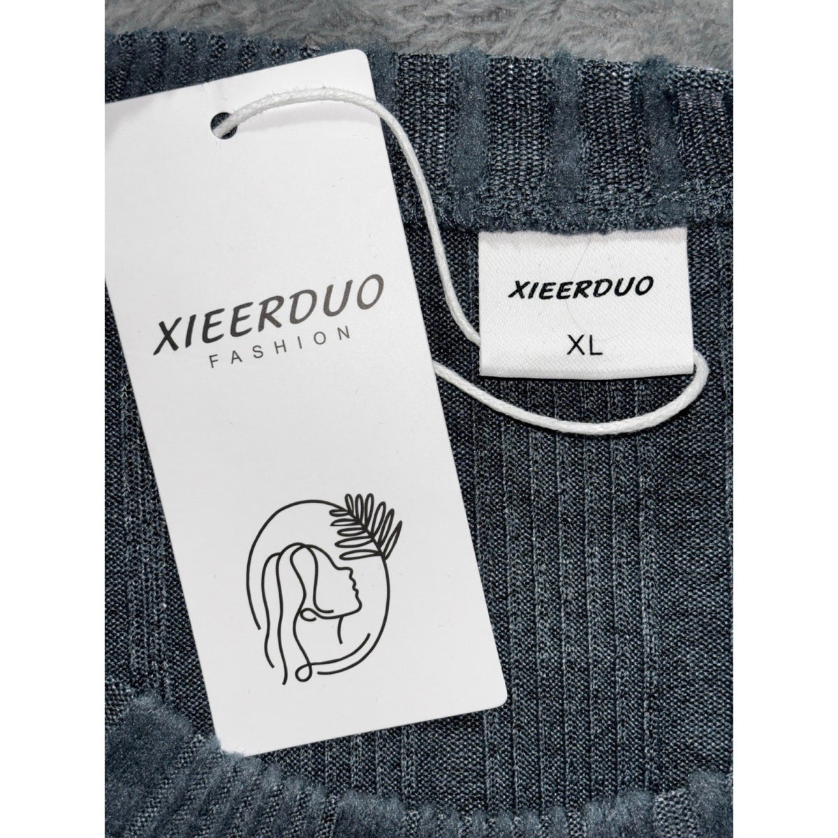 XIEERDUO Womens XL Gray Ribbed Long Sleeve Sweater Top Casual Minimalist