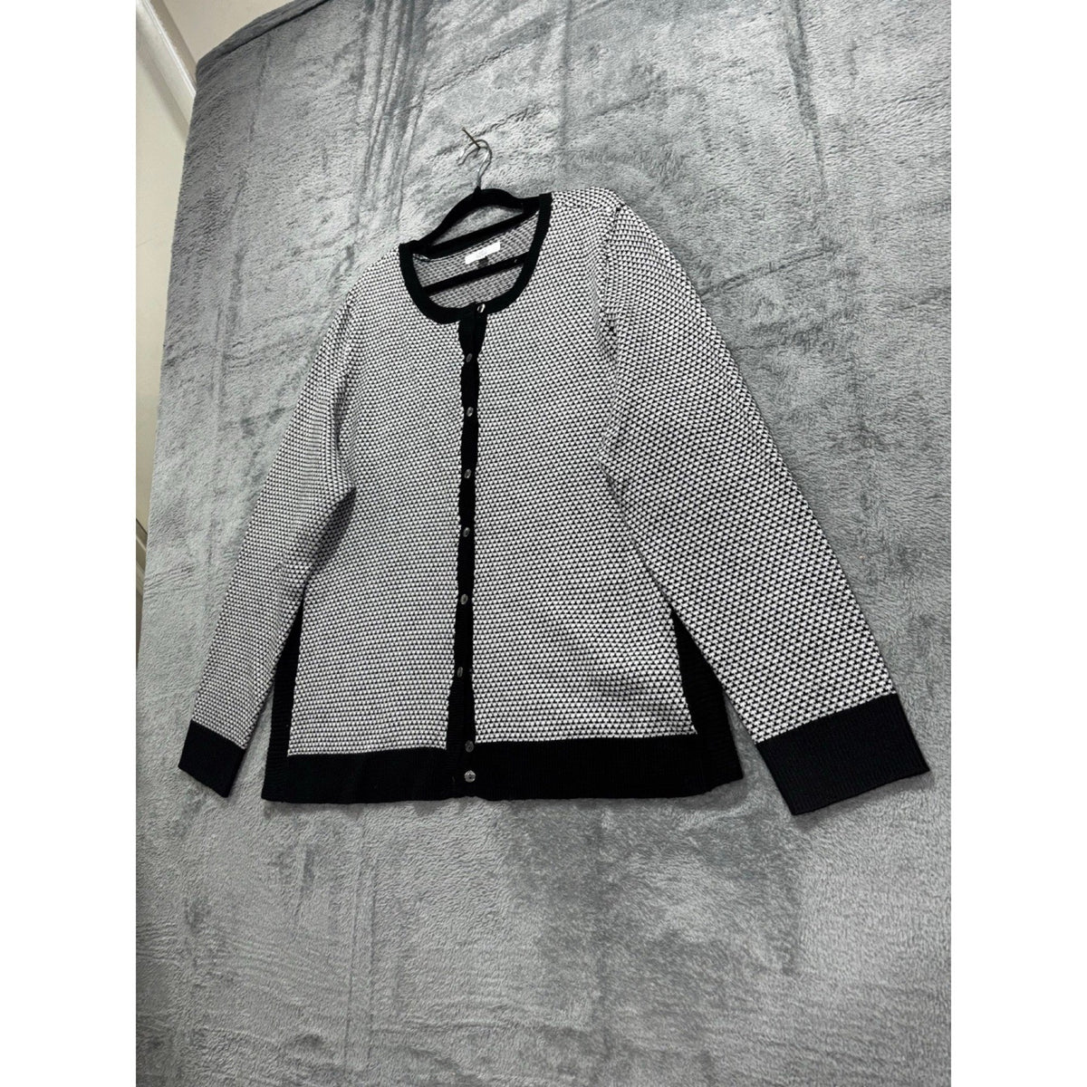 Croft & Barrow XL Black White Striped Cardigan Sweater Womens Casual Preppy Boho
