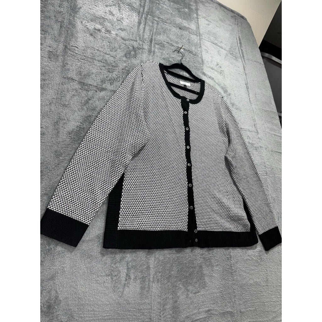 Croft & Barrow XL Black White Striped Cardigan Sweater Womens Casual Preppy Boho