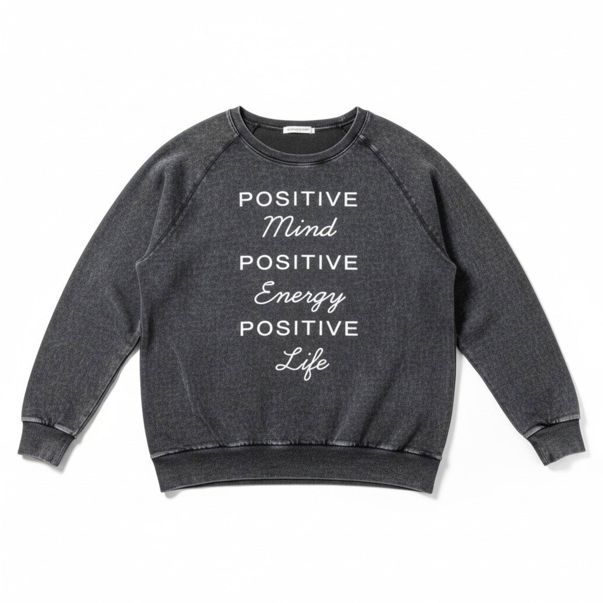 Miken Flow Womens L Gray Positive Mind Energy Life Graphic Sweatshirt Casual