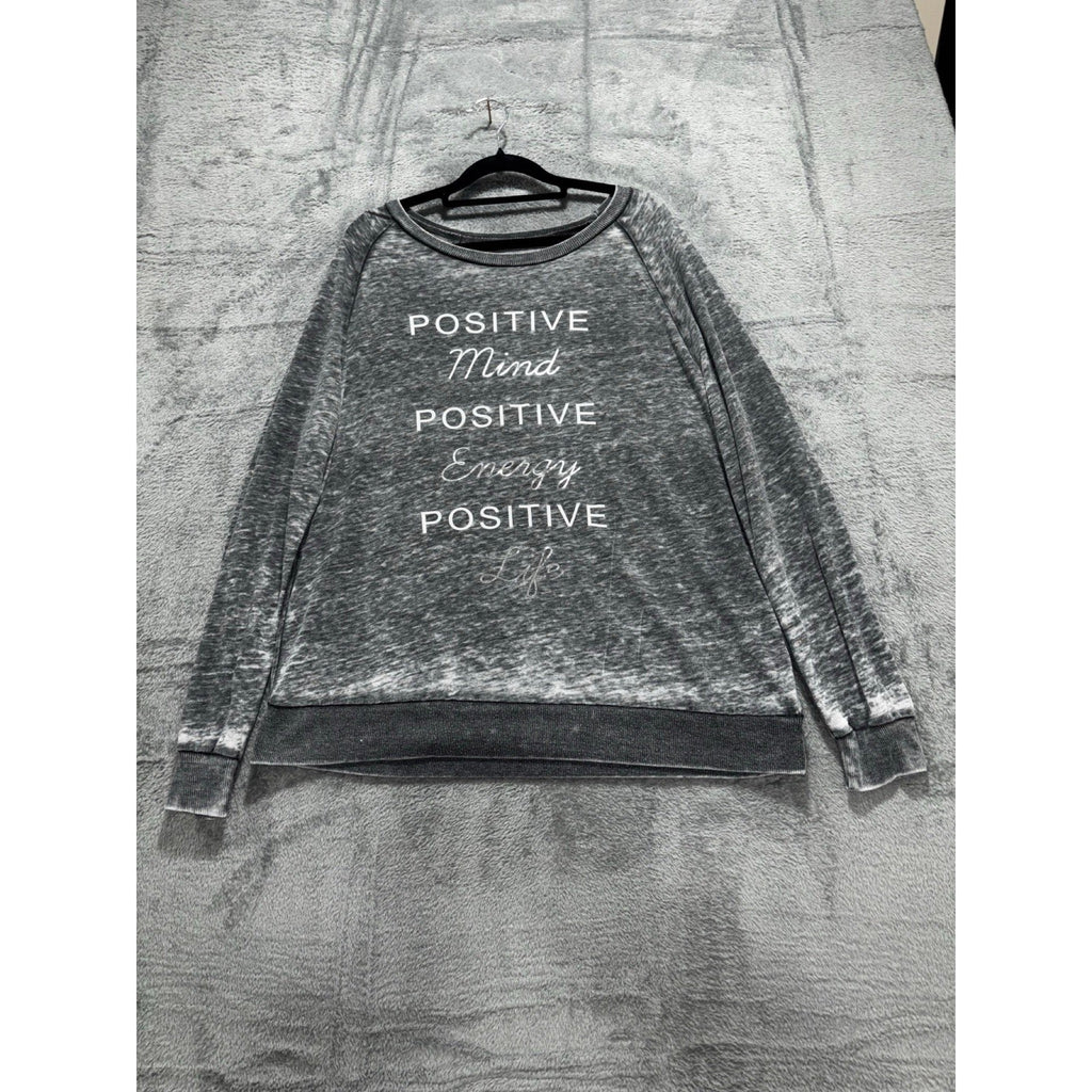Miken Flow Womens L Gray Positive Mind Energy Life Graphic Sweatshirt Casual