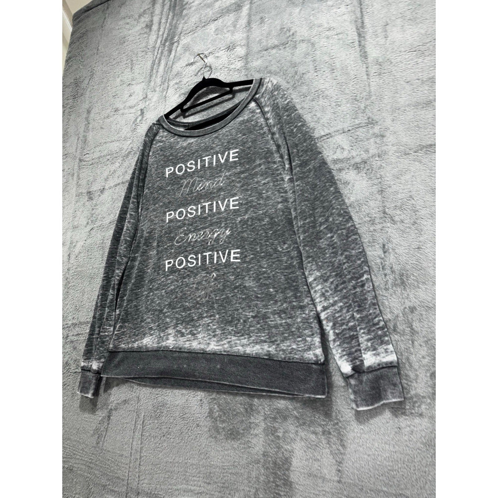 Miken Flow Womens L Gray Positive Mind Energy Life Graphic Sweatshirt Casual