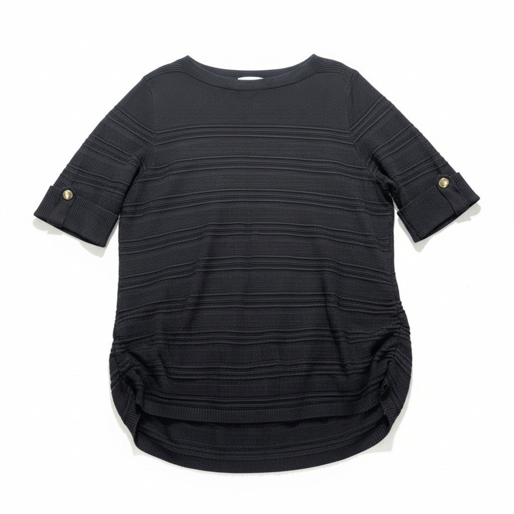 APT.9 XXL Black Textured Short Sleeve Blouse Womens Casual Coastal Top