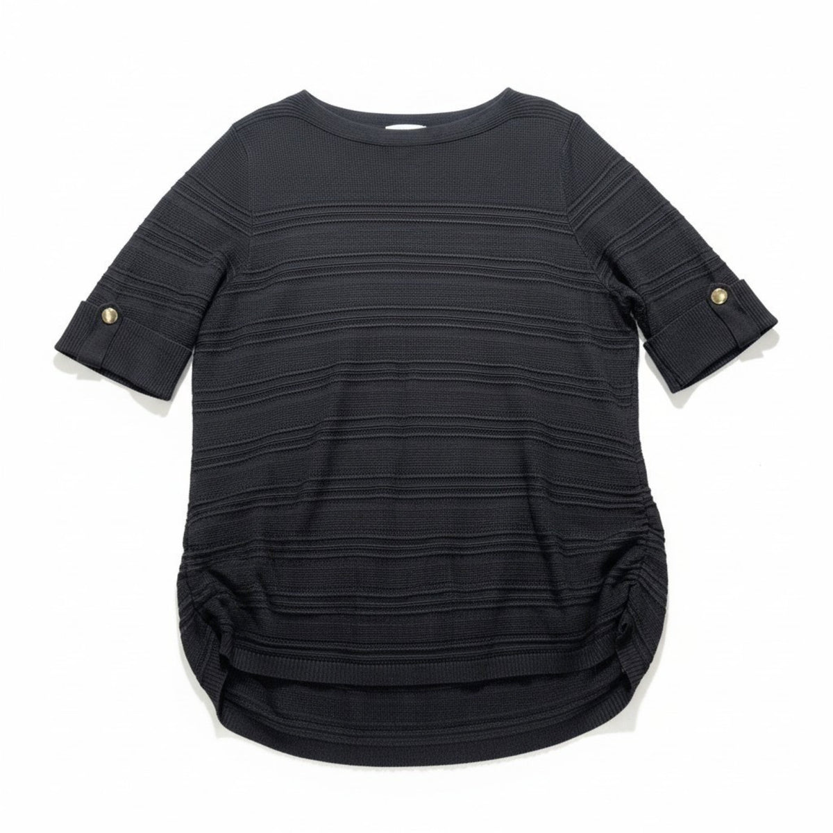 APT.9 XXL Black Textured Short Sleeve Blouse Womens Casual Coastal Top