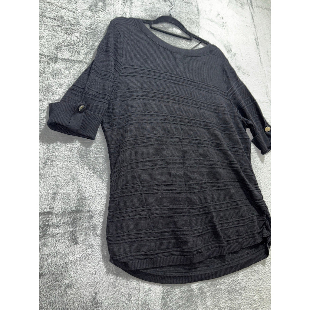 APT.9 XXL Black Textured Short Sleeve Blouse Womens Casual Coastal Top