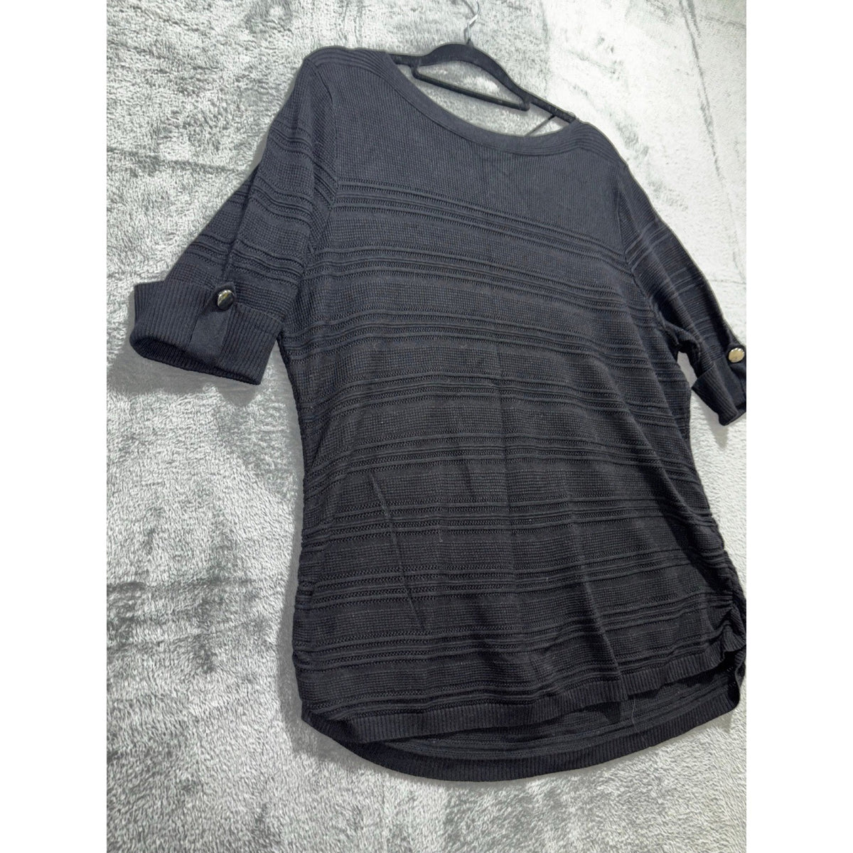 APT.9 XXL Black Textured Short Sleeve Blouse Womens Casual Coastal Top