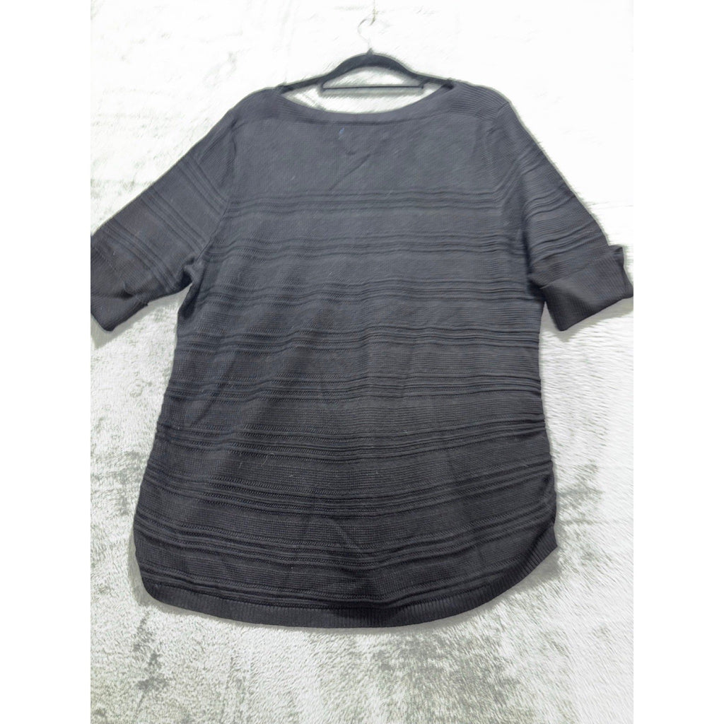 APT.9 XXL Black Textured Short Sleeve Blouse Womens Casual Coastal Top