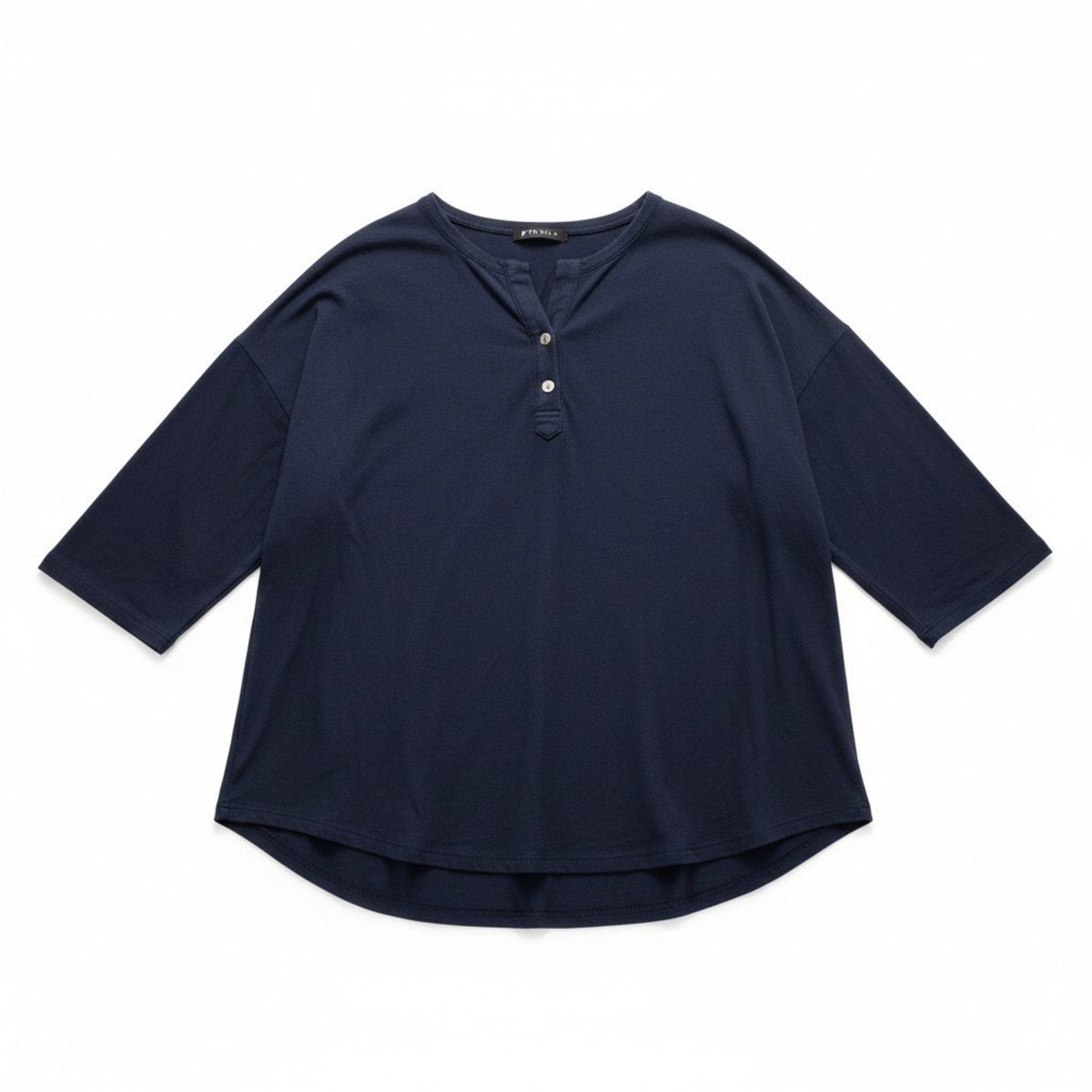 Project Womens L Navy 3/4 Sleeve Henley Tunic Top Casual Boho