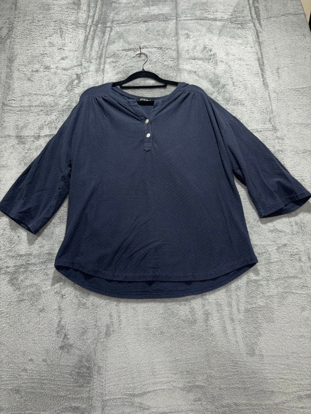 Project Womens L Navy 3/4 Sleeve Henley Tunic Top Casual Boho