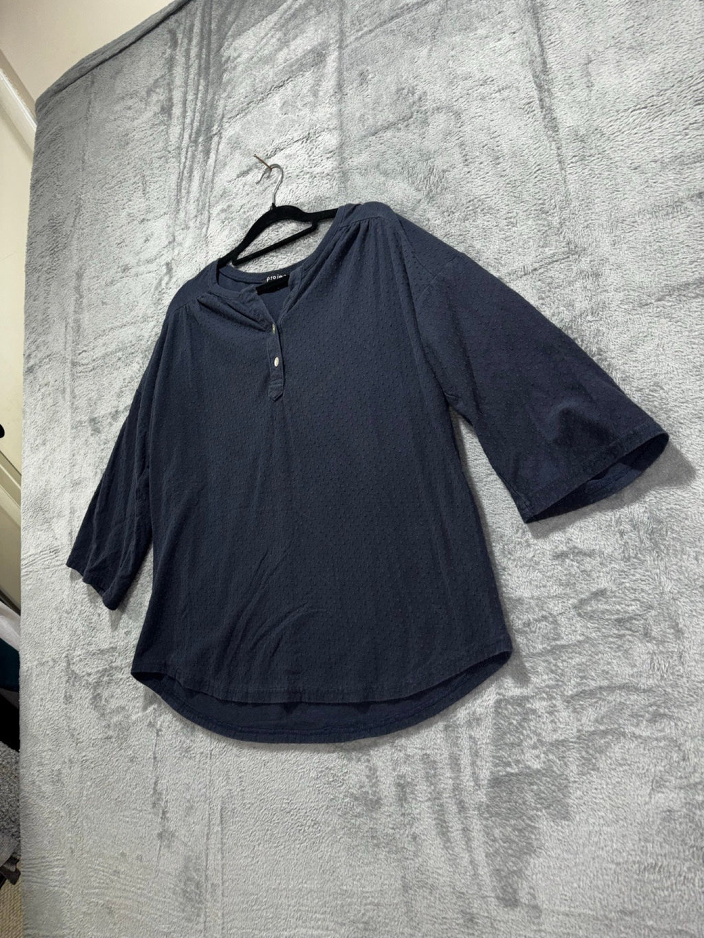 Project Womens L Navy 3/4 Sleeve Henley Tunic Top Casual Boho