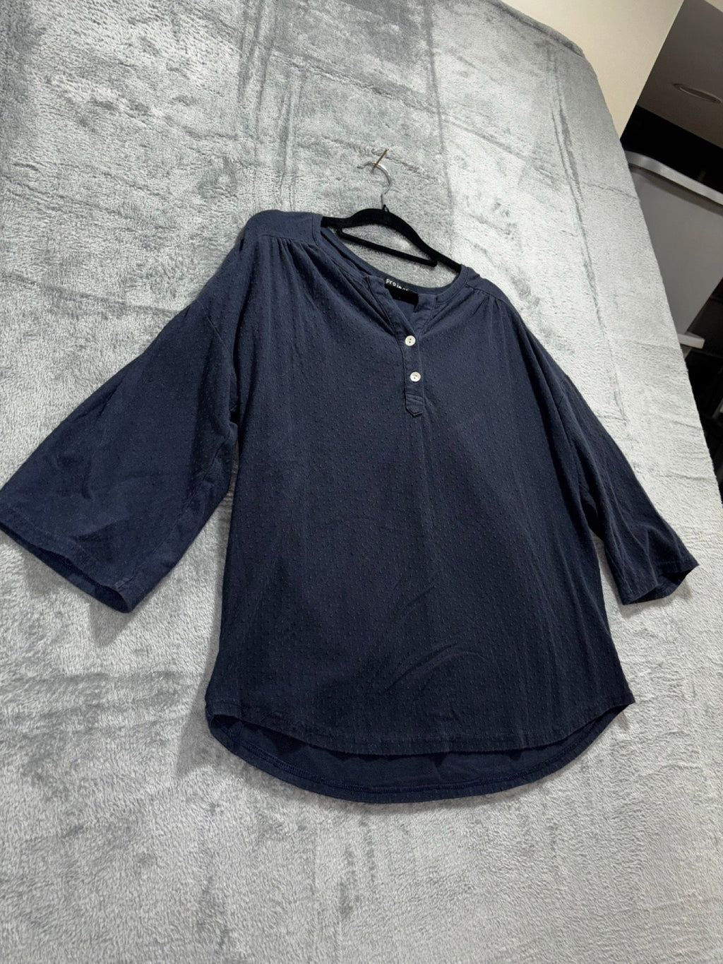 Project Womens L Navy 3/4 Sleeve Henley Tunic Top Casual Boho