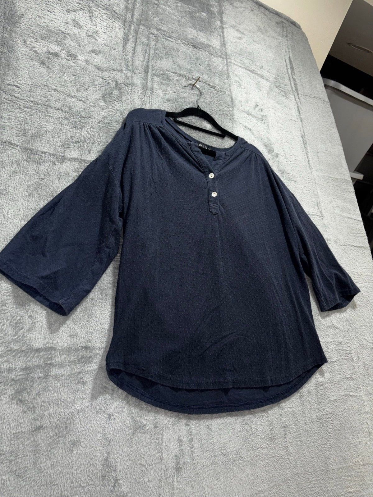 Project Womens L Navy 3/4 Sleeve Henley Tunic Top Casual Boho